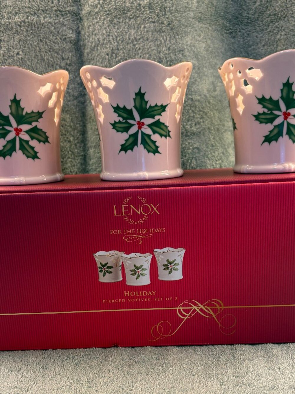 Lenox Holiday Pierced Votive Candle Holders Set of 3 NIB
